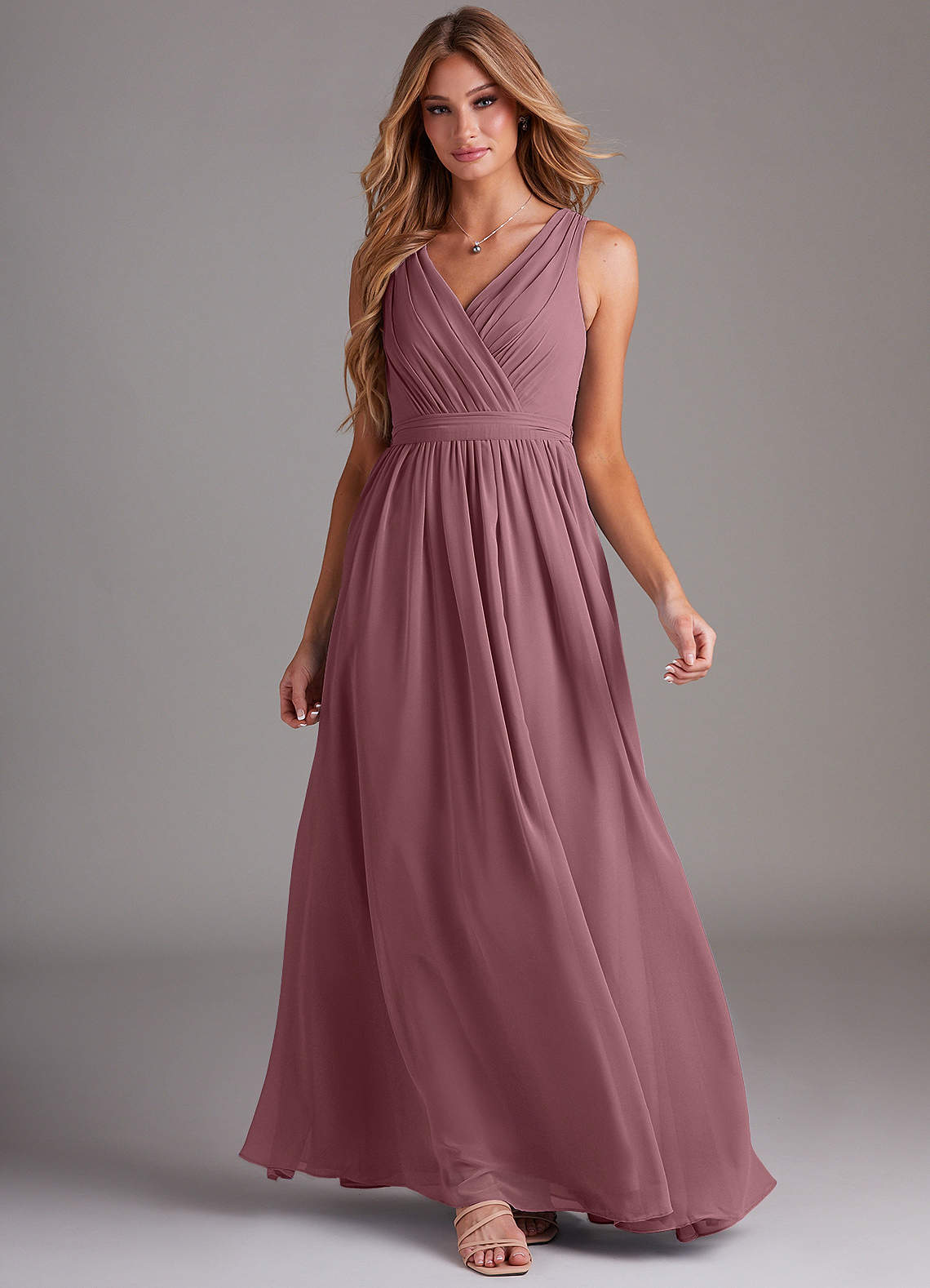 Kingsley A-Line V-Neck Chiffon Bridesmaid Dress in Amethyst