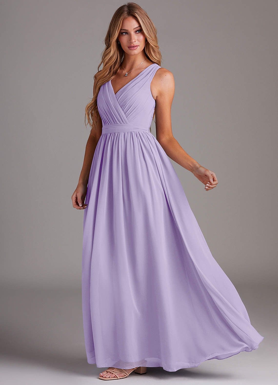 Kingsley A-Line V-Neck Chiffon Bridesmaid Dress in Lilac