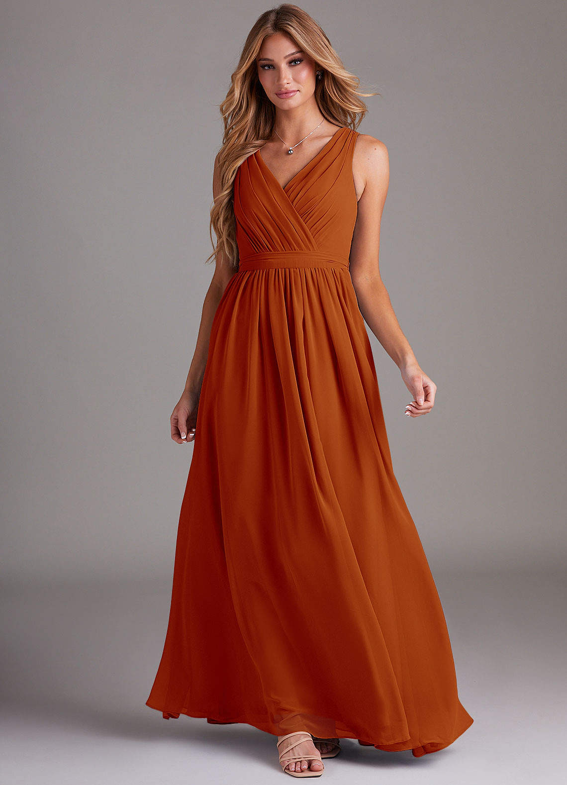 Kingsley A-Line V-Neck Chiffon Bridesmaid Dress in Paprika