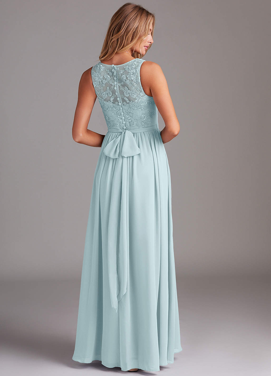 Kingsley A-Line V-Neck Chiffon Bridesmaid Dress in Sea Glass