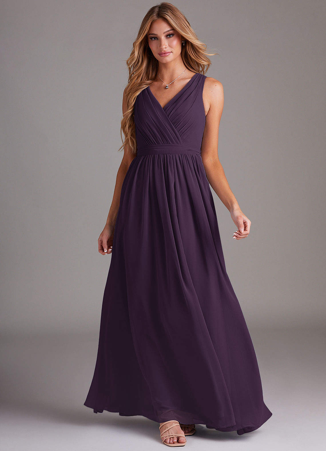 Kingsley A-Line V-Neck Chiffon Bridesmaid Dress in Plum
