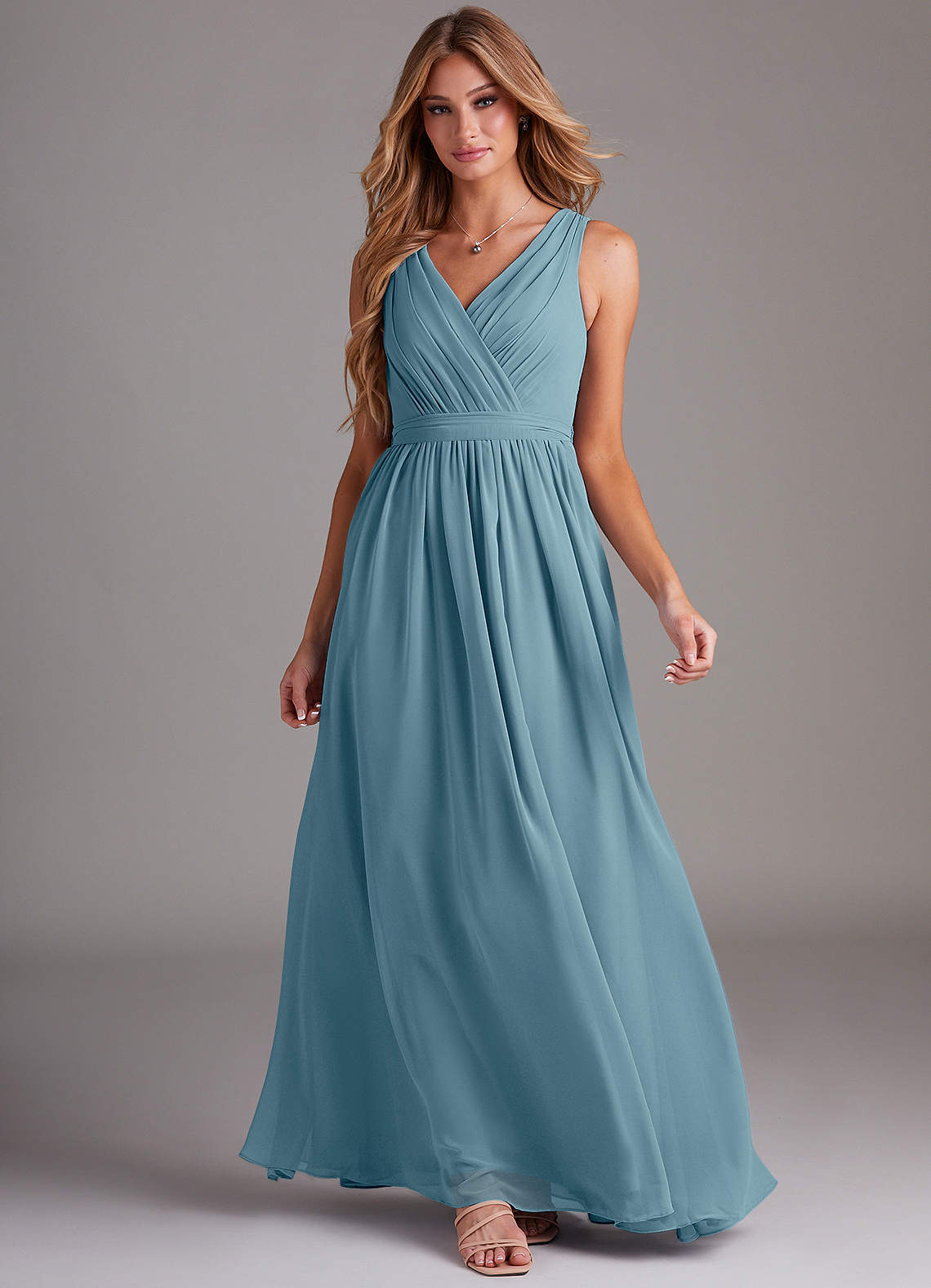 Kingsley A-Line V-Neck Chiffon Bridesmaid Dress in Moody Blue