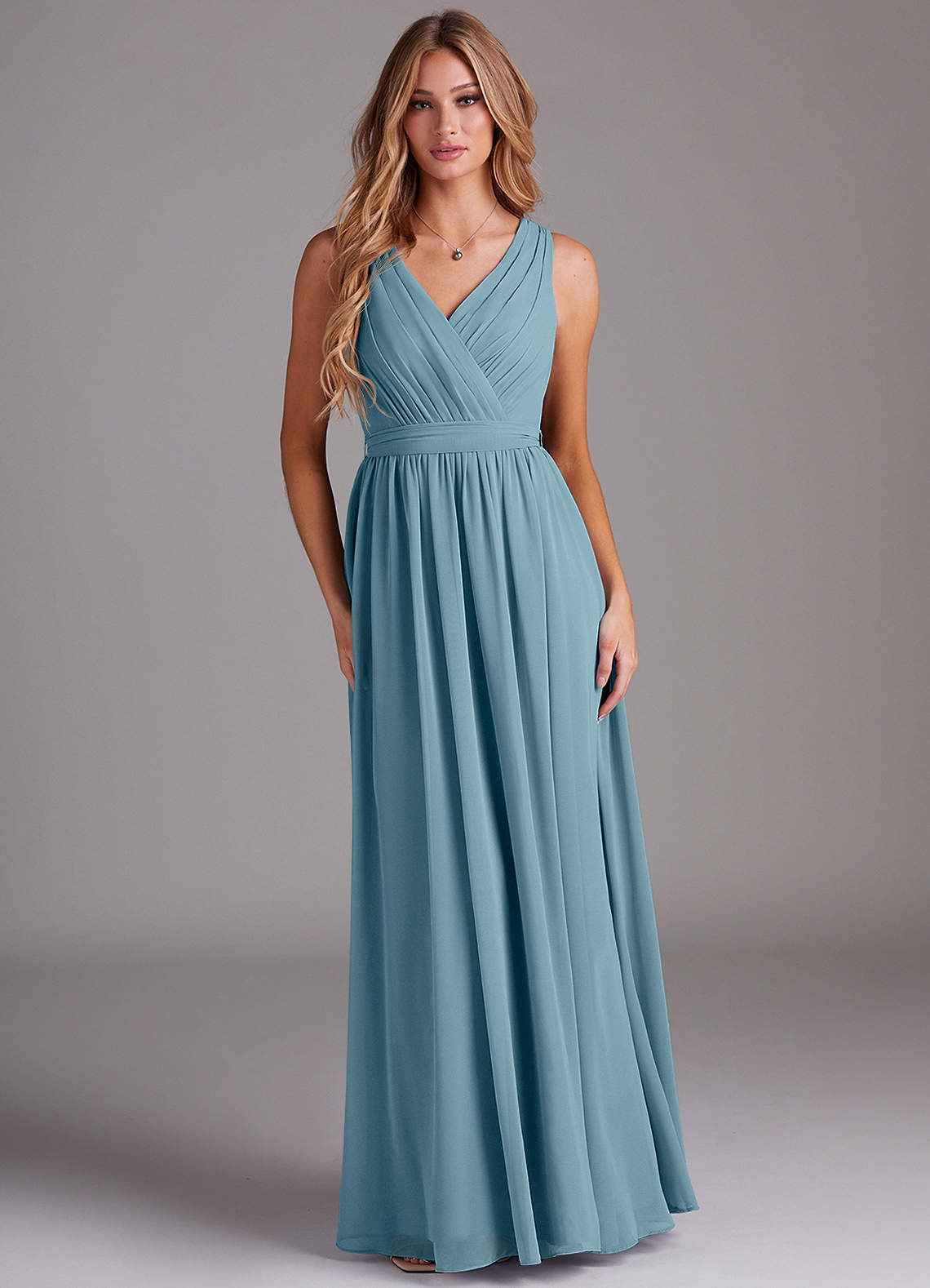 Kingsley A-Line V-Neck Chiffon Bridesmaid Dress in Moody Blue