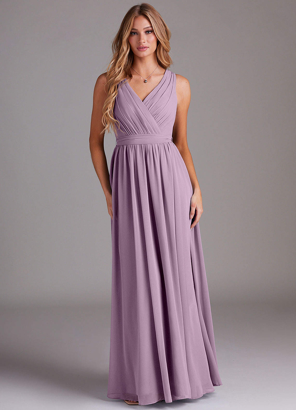 Kingsley A-Line V-Neck Chiffon Bridesmaid Dress in Wisteria