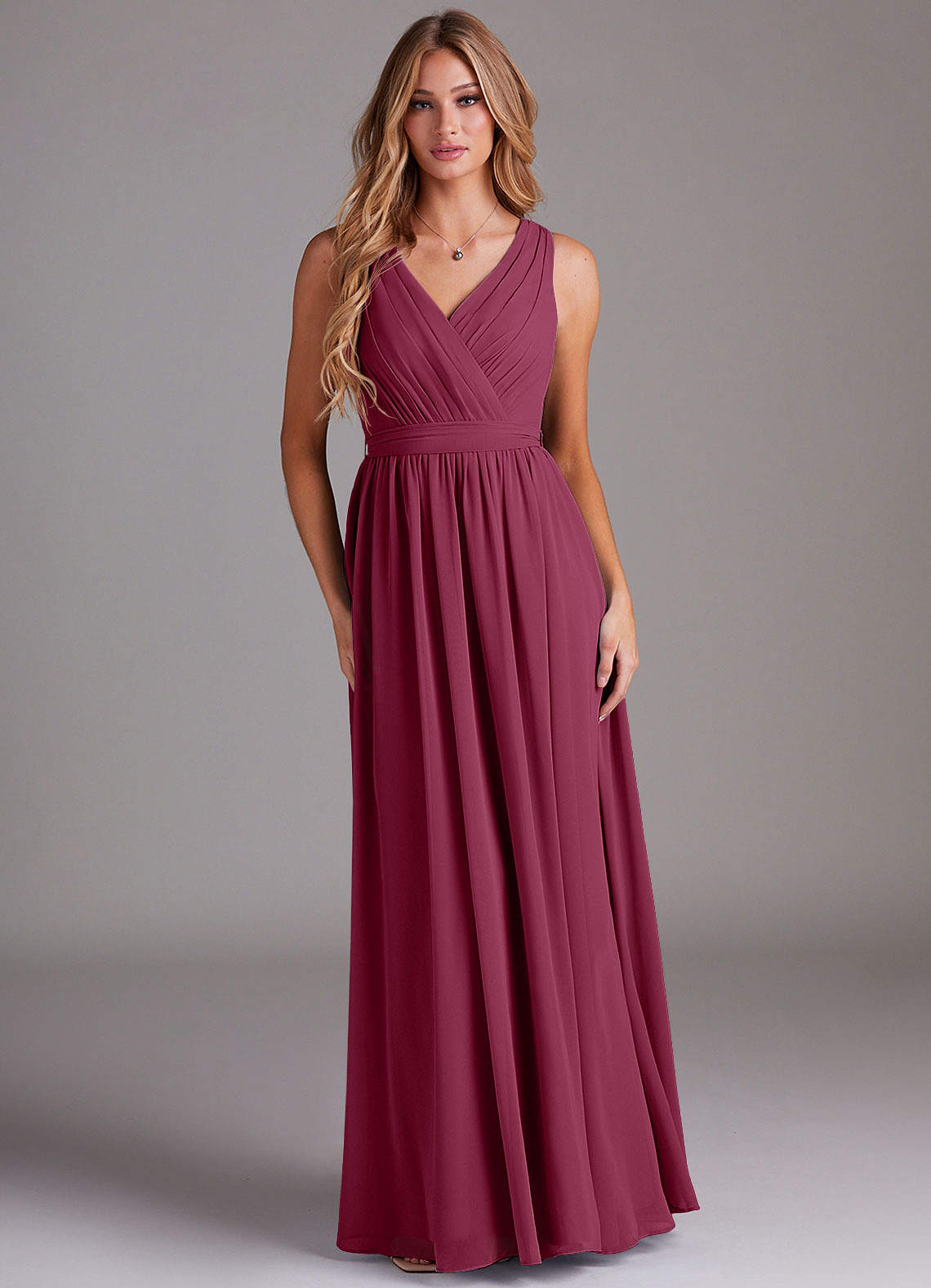 Kingsley A-Line V-Neck Chiffon Bridesmaid Dress in Mulberry