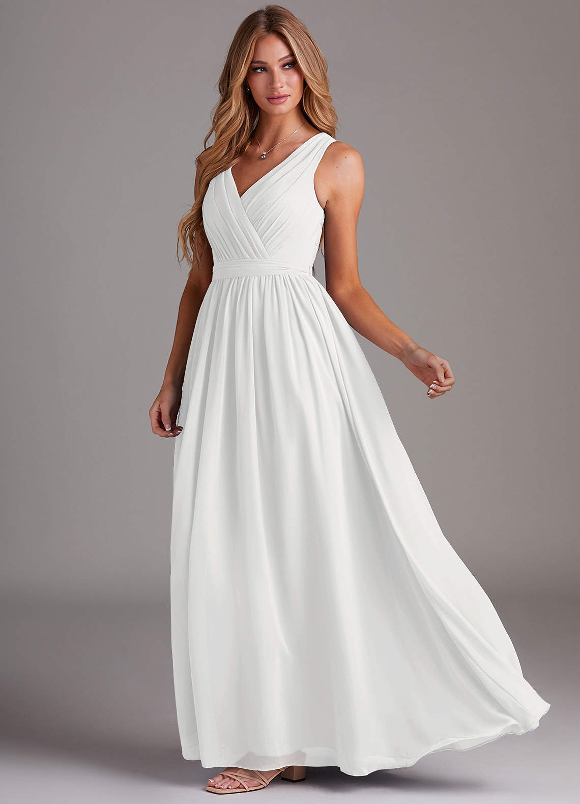 Kingsley A-Line V-Neck Chiffon Bridesmaid Dress in white
