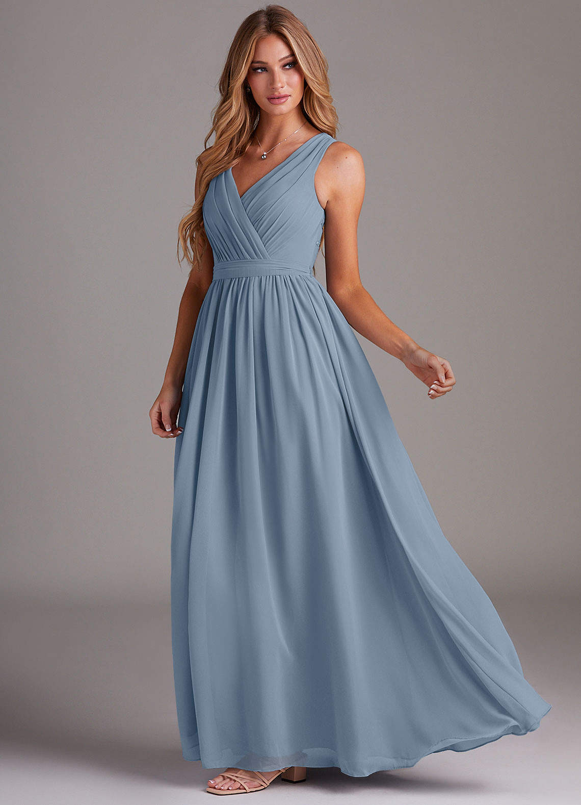 Kingsley A-Line V-Neck Chiffon Bridesmaid Dress in dusty blue
