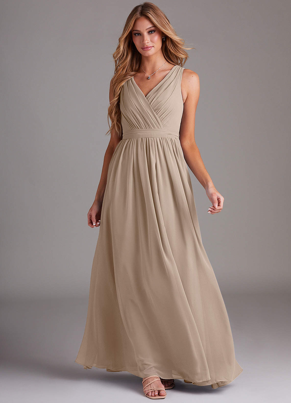Kingsley A-Line V-Neck Chiffon Bridesmaid Dress in Taupe