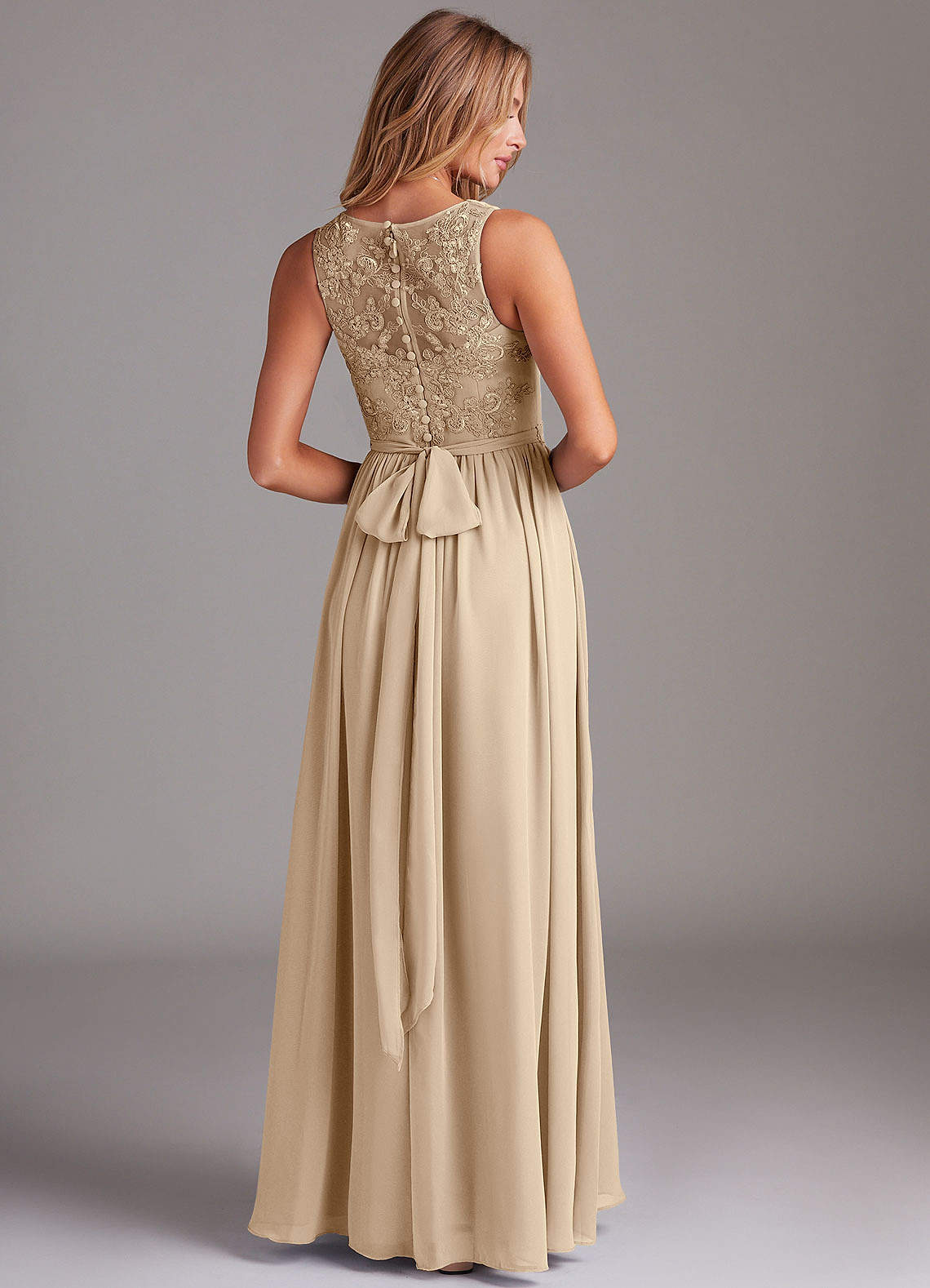 Kingsley A-Line V-Neck Chiffon Bridesmaid Dress in Champagne
