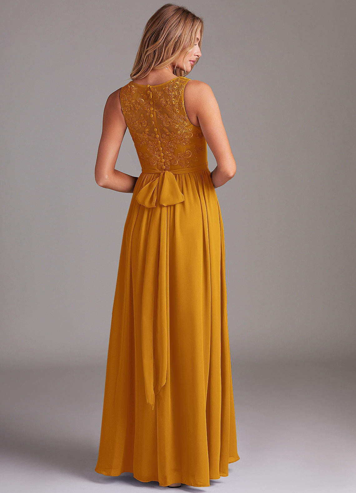 Kingsley A-Line V-Neck Chiffon Bridesmaid Dress in butterscotch