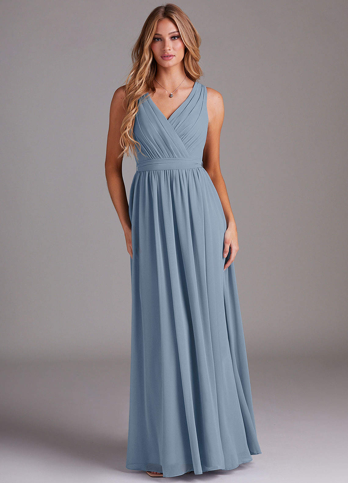 Kingsley A-Line V-Neck Chiffon Bridesmaid Dress in dusty blue