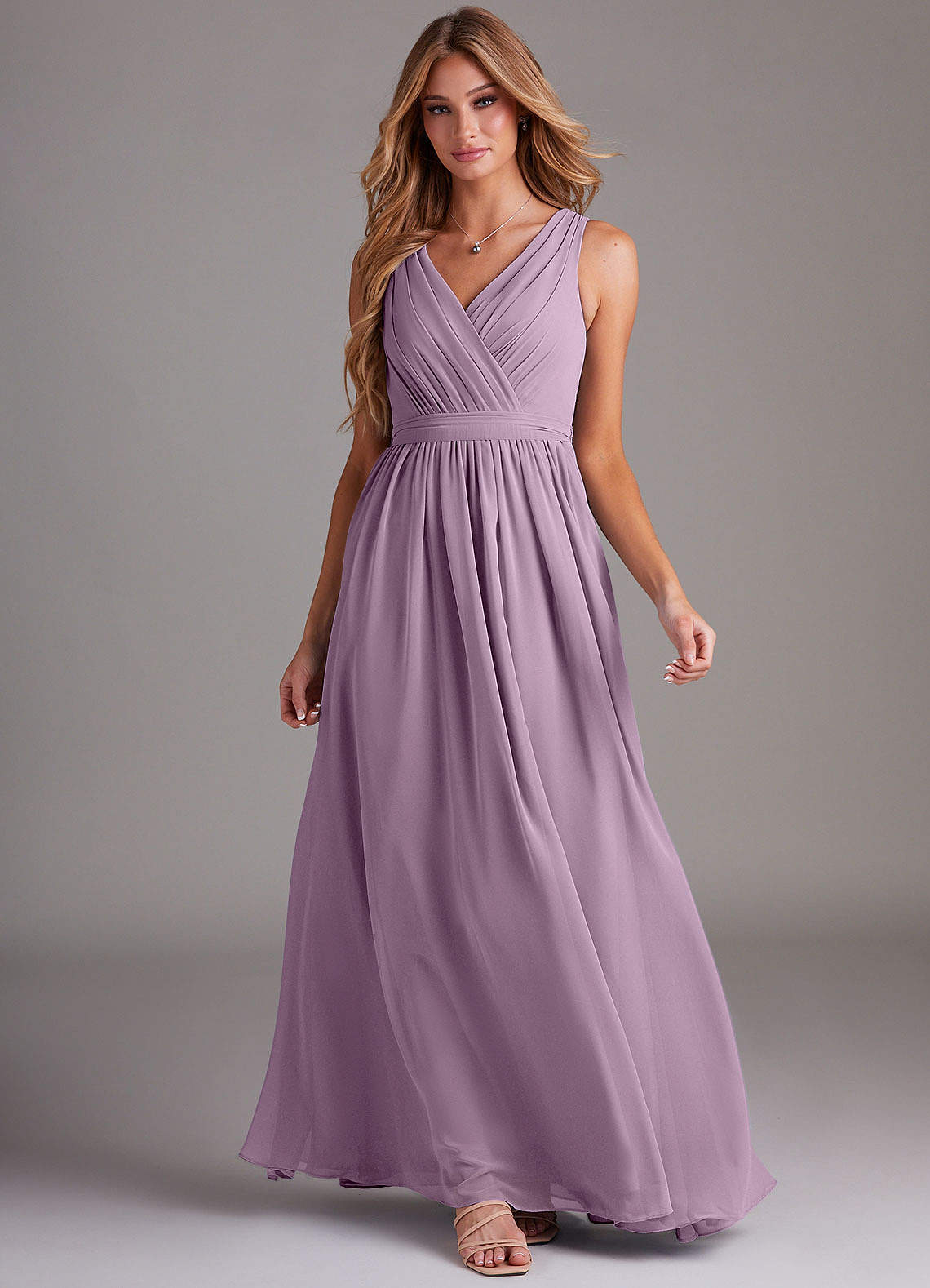 Kingsley A-Line V-Neck Chiffon Bridesmaid Dress in Wisteria