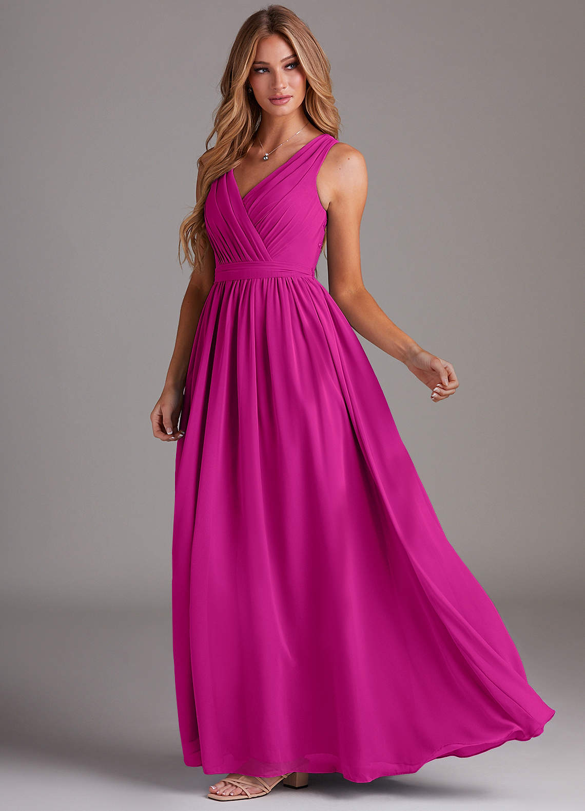 Kingsley A-Line V-Neck Chiffon Bridesmaid Dress in Fuchsia