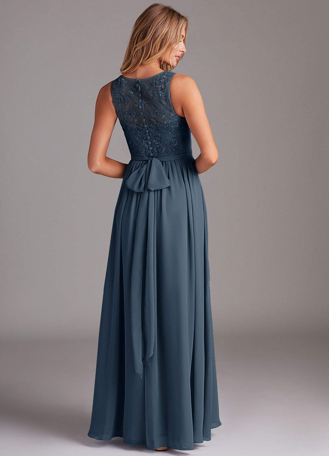 Kingsley A-Line V-Neck Chiffon Bridesmaid Dress in Neptune
