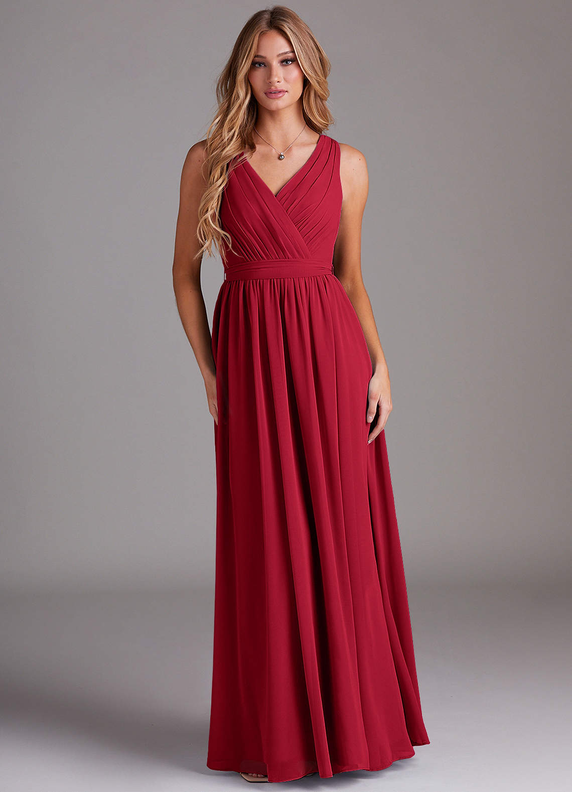 Kingsley A-Line V-Neck Chiffon Bridesmaid Dress in Scarlet