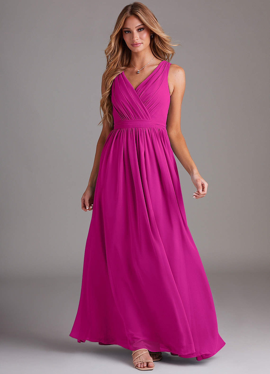 Kingsley A-Line V-Neck Chiffon Bridesmaid Dress in Fuchsia