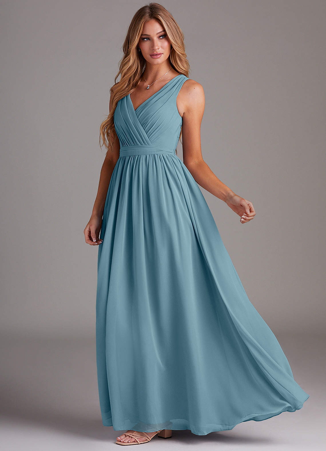 Kingsley A-Line V-Neck Chiffon Bridesmaid Dress in Moody Blue