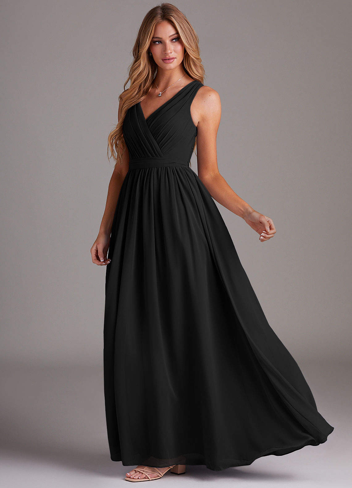 Kingsley A-Line V-Neck Chiffon Bridesmaid Dress in black