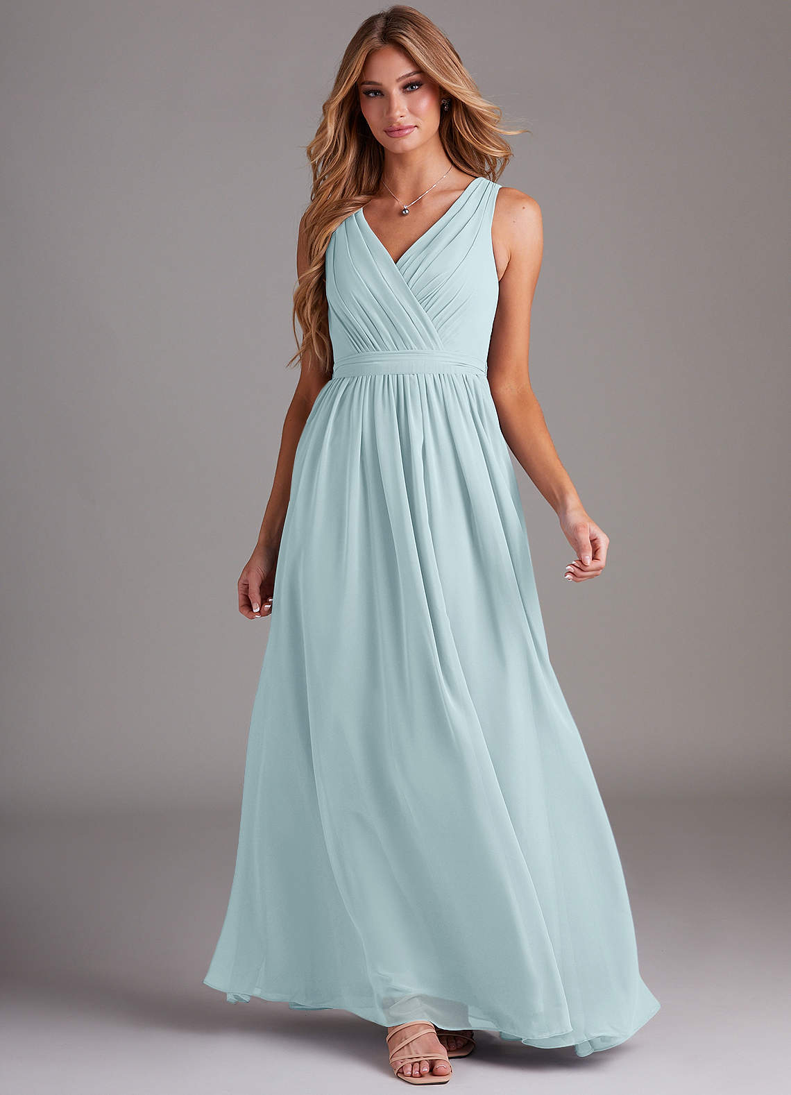 Kingsley A-Line V-Neck Chiffon Bridesmaid Dress in Sea Glass