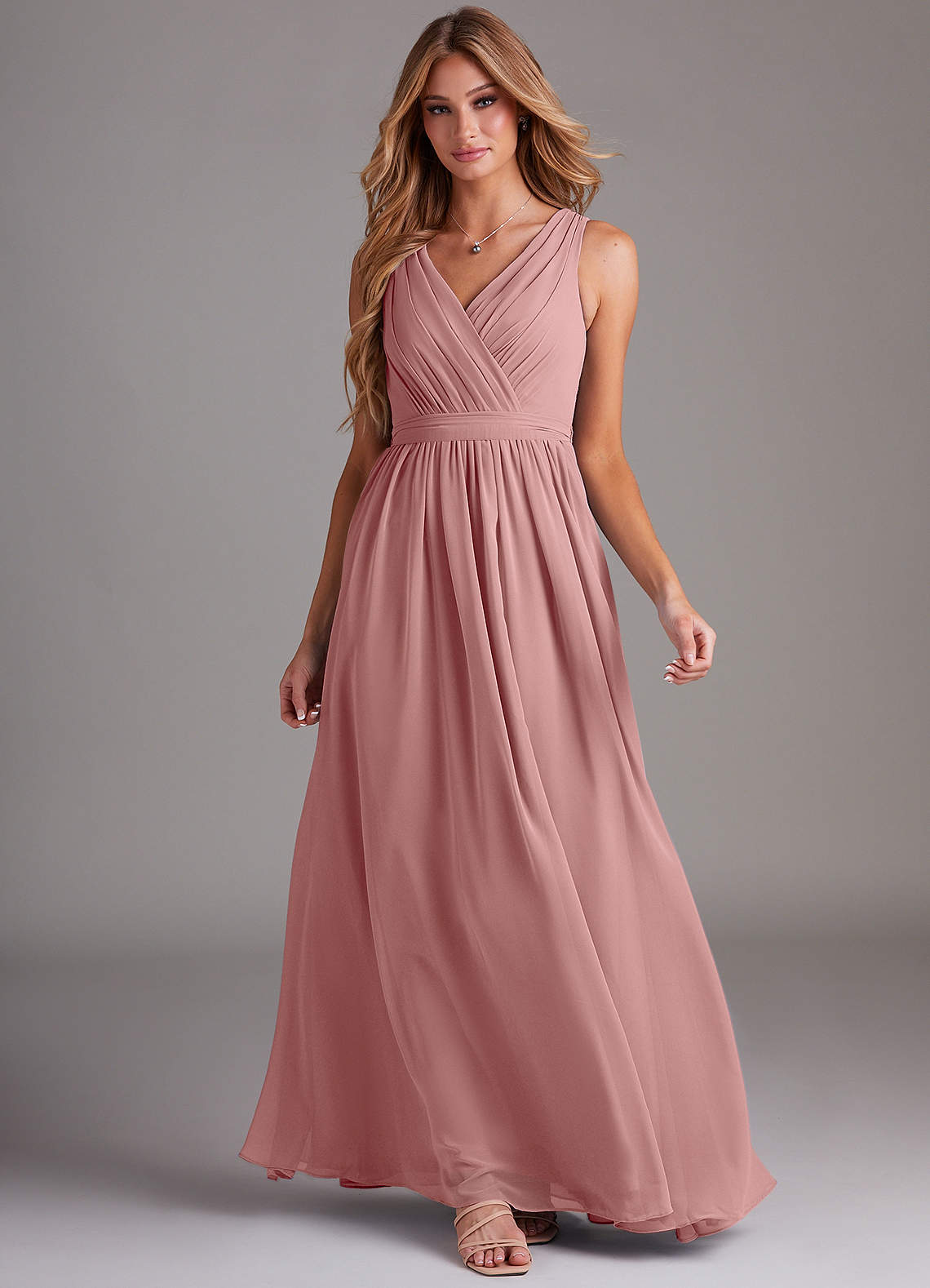 Kingsley A-Line V-Neck Chiffon Bridesmaid Dress in dusty rose