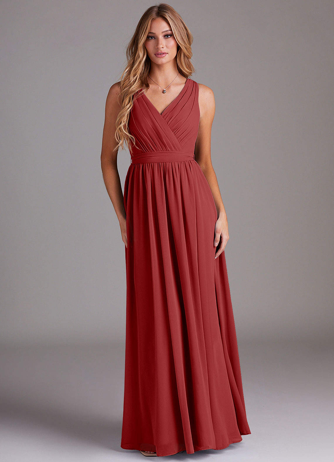 Kingsley A-Line V-Neck Chiffon Bridesmaid Dress in Rust