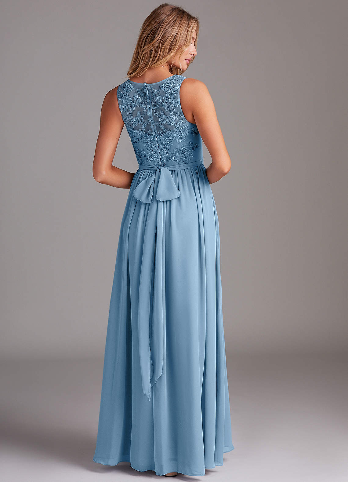 Kingsley A-Line V-Neck Chiffon Bridesmaid Dress in Steel Blue