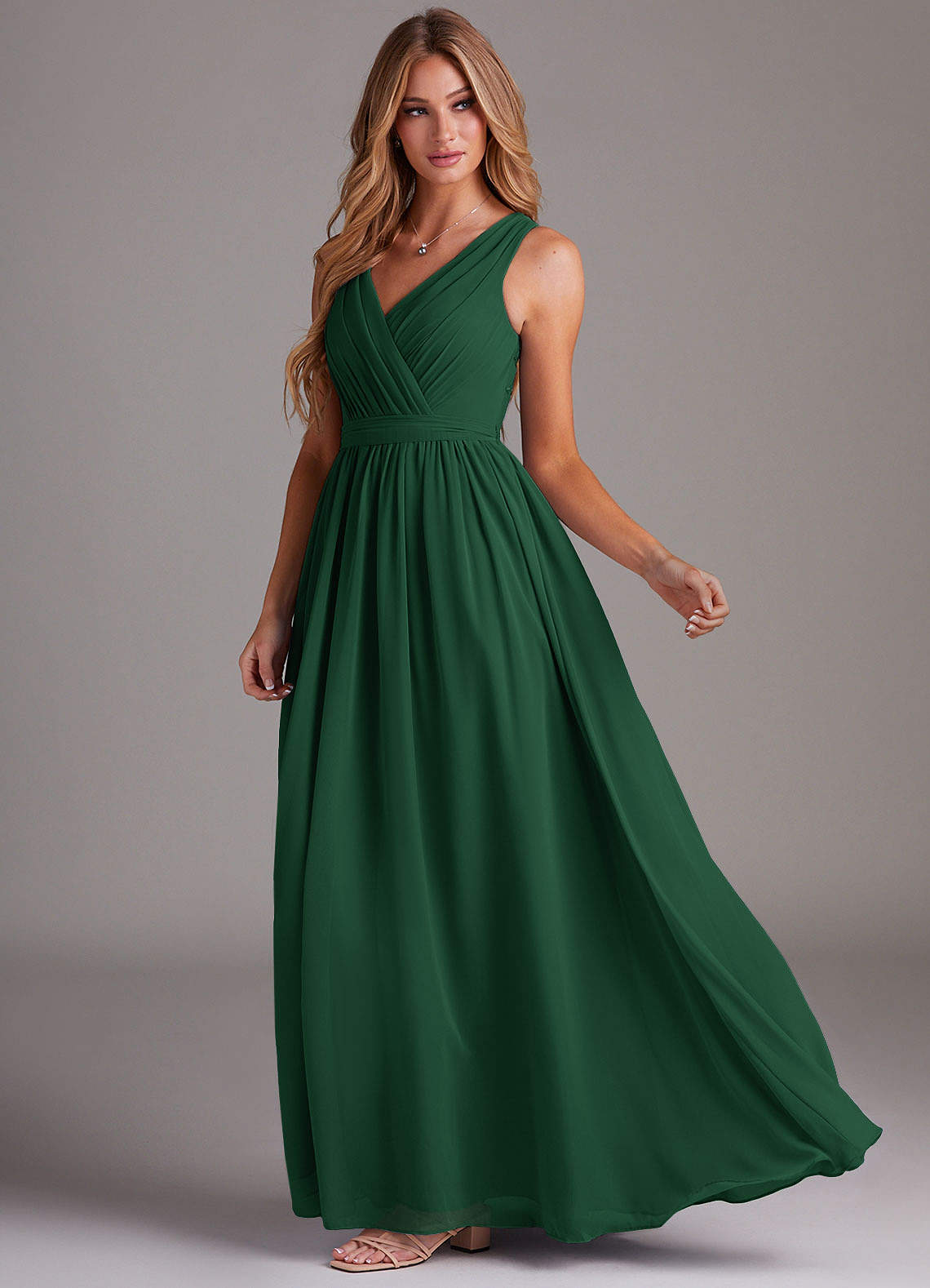 Kingsley A-Line V-Neck Chiffon Bridesmaid Dress in Dark Green