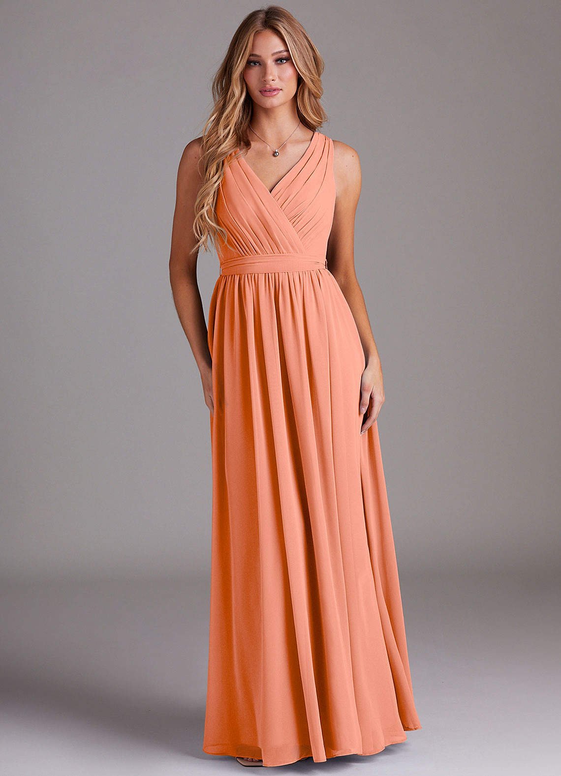 Kingsley A-Line V-Neck Chiffon Bridesmaid Dress in Sunset