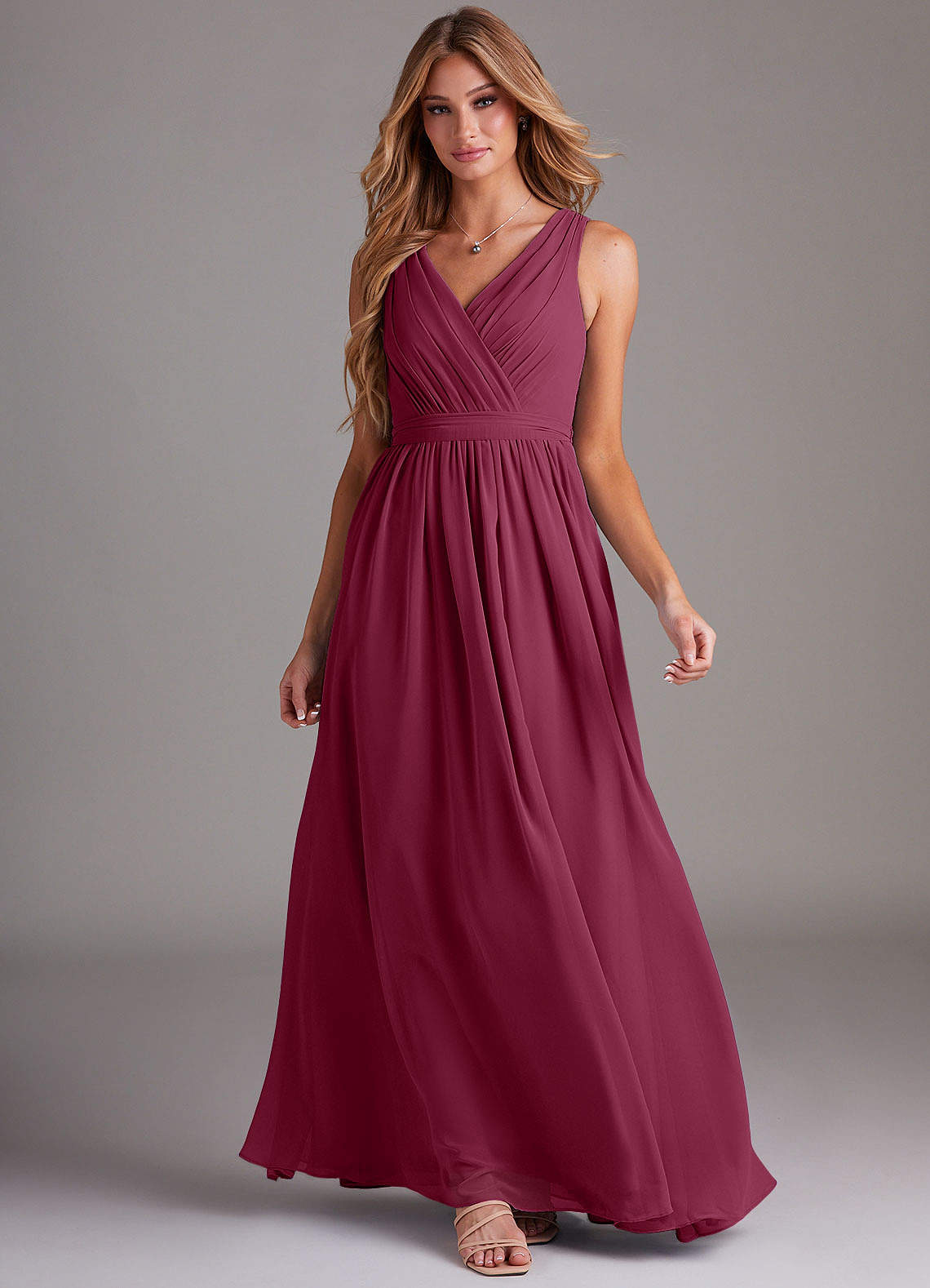 Kingsley A-Line V-Neck Chiffon Bridesmaid Dress in Mulberry