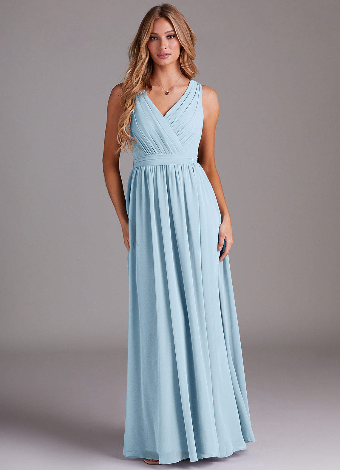 Kingsley A-Line V-Neck Chiffon Bridesmaid Dress in Sky Blue