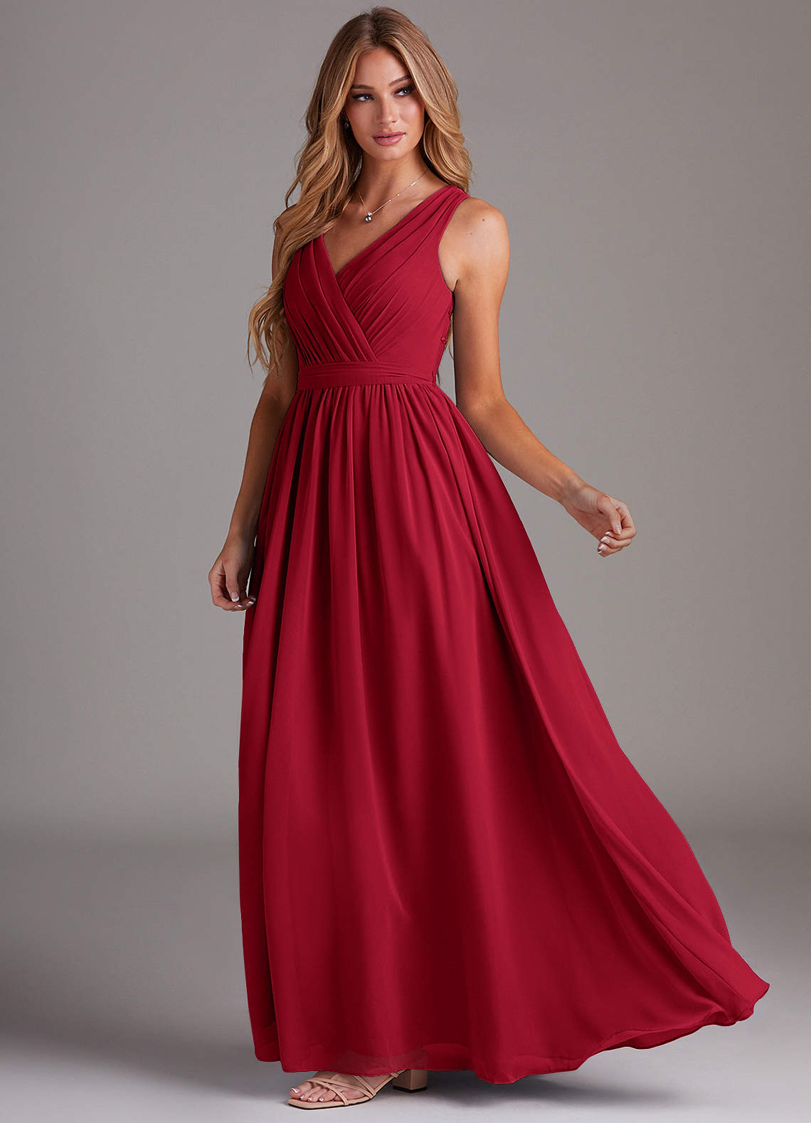 Kingsley A-Line V-Neck Chiffon Bridesmaid Dress in Scarlet