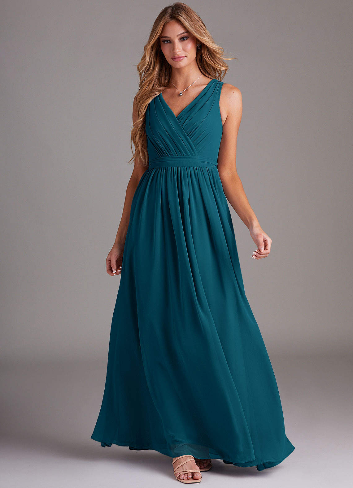 Kingsley A-Line V-Neck Chiffon Bridesmaid Dress in Ink Blue