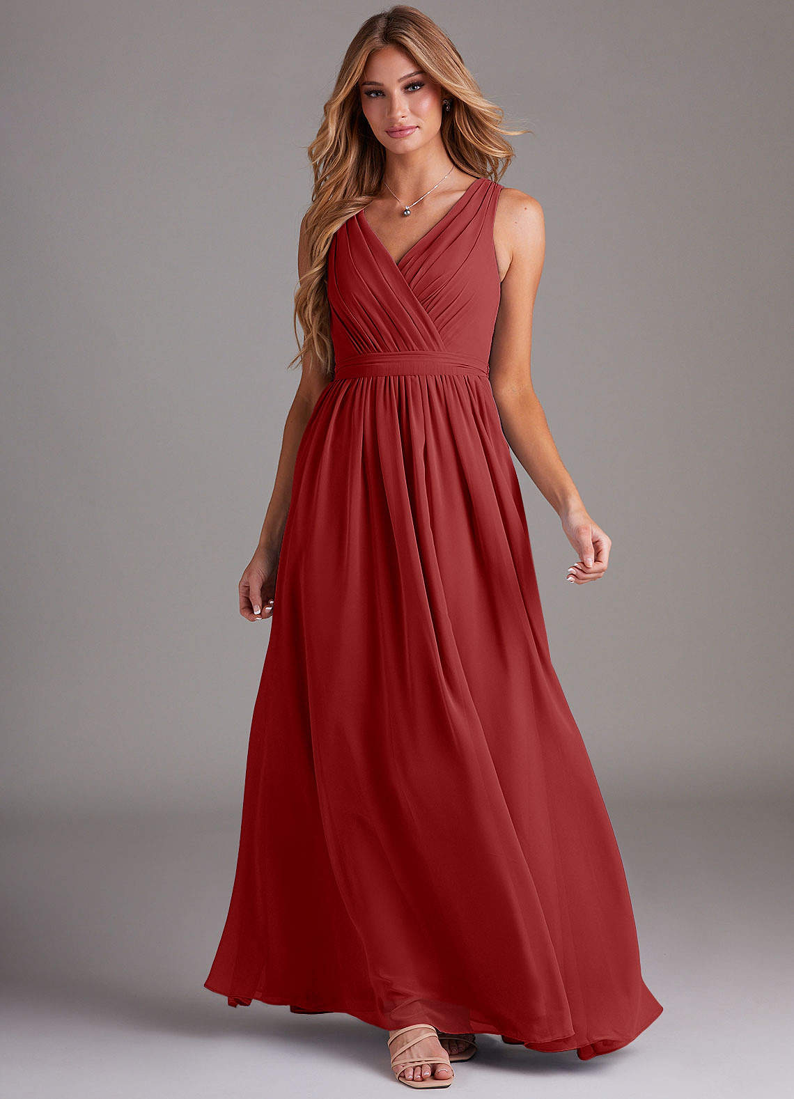 Kingsley A-Line V-Neck Chiffon Bridesmaid Dress in Rust