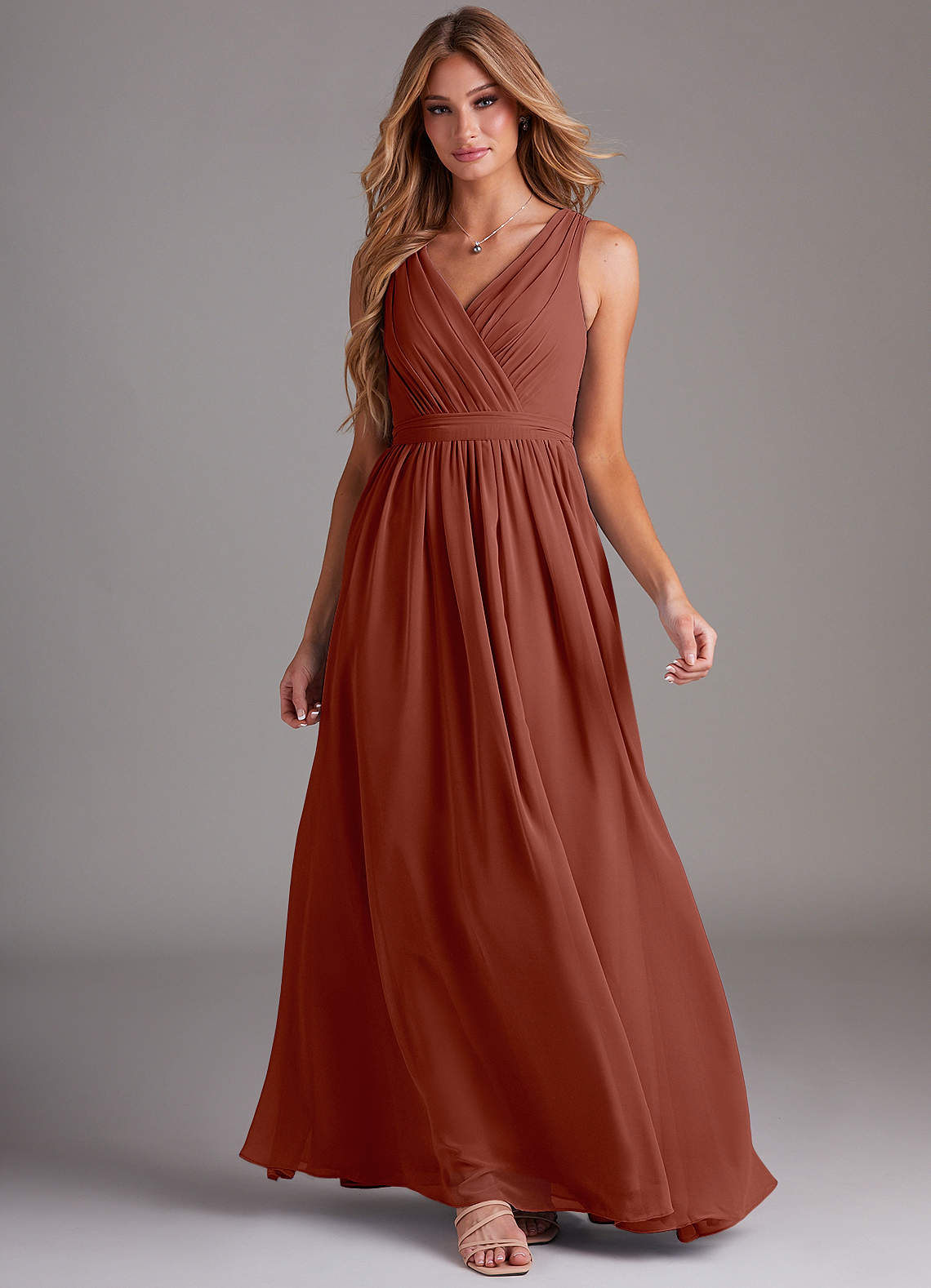 Kingsley A-Line V-Neck Chiffon Bridesmaid Dress in Auburn