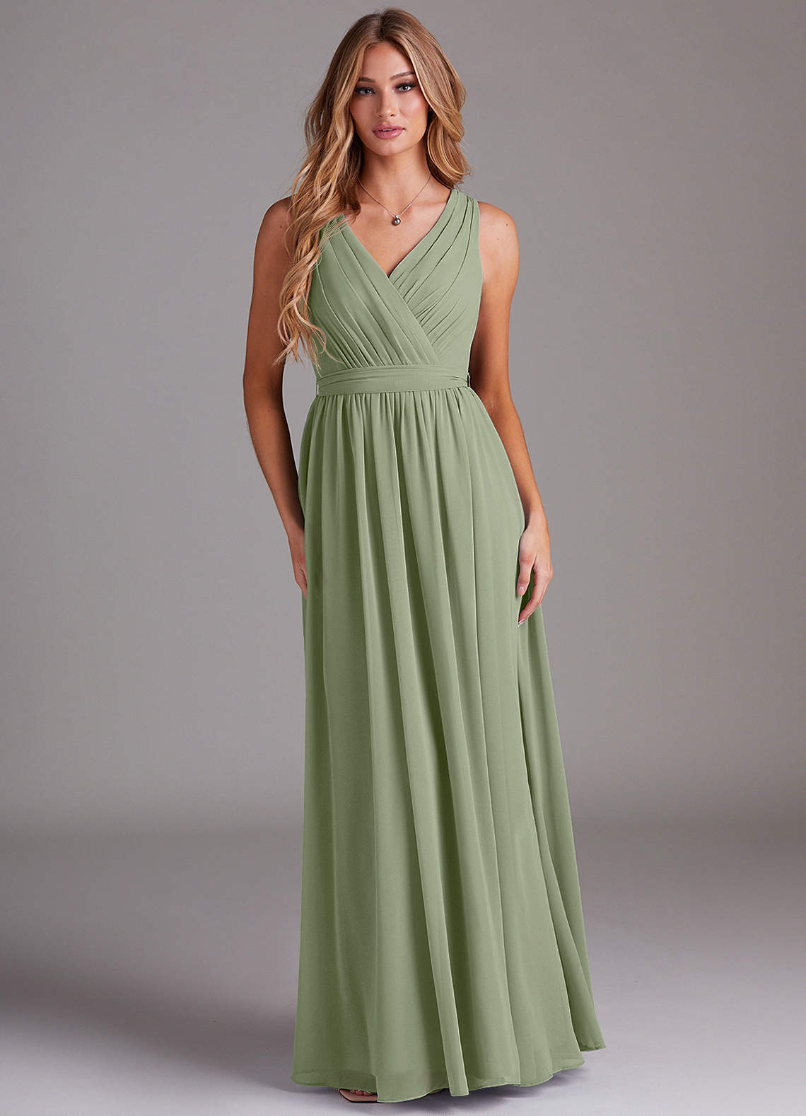Kingsley A-Line V-Neck Chiffon Bridesmaid Dress in Pistachio