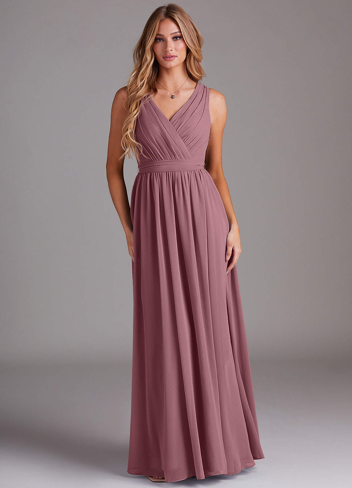 Kingsley A-Line V-Neck Chiffon Bridesmaid Dress in Amethyst