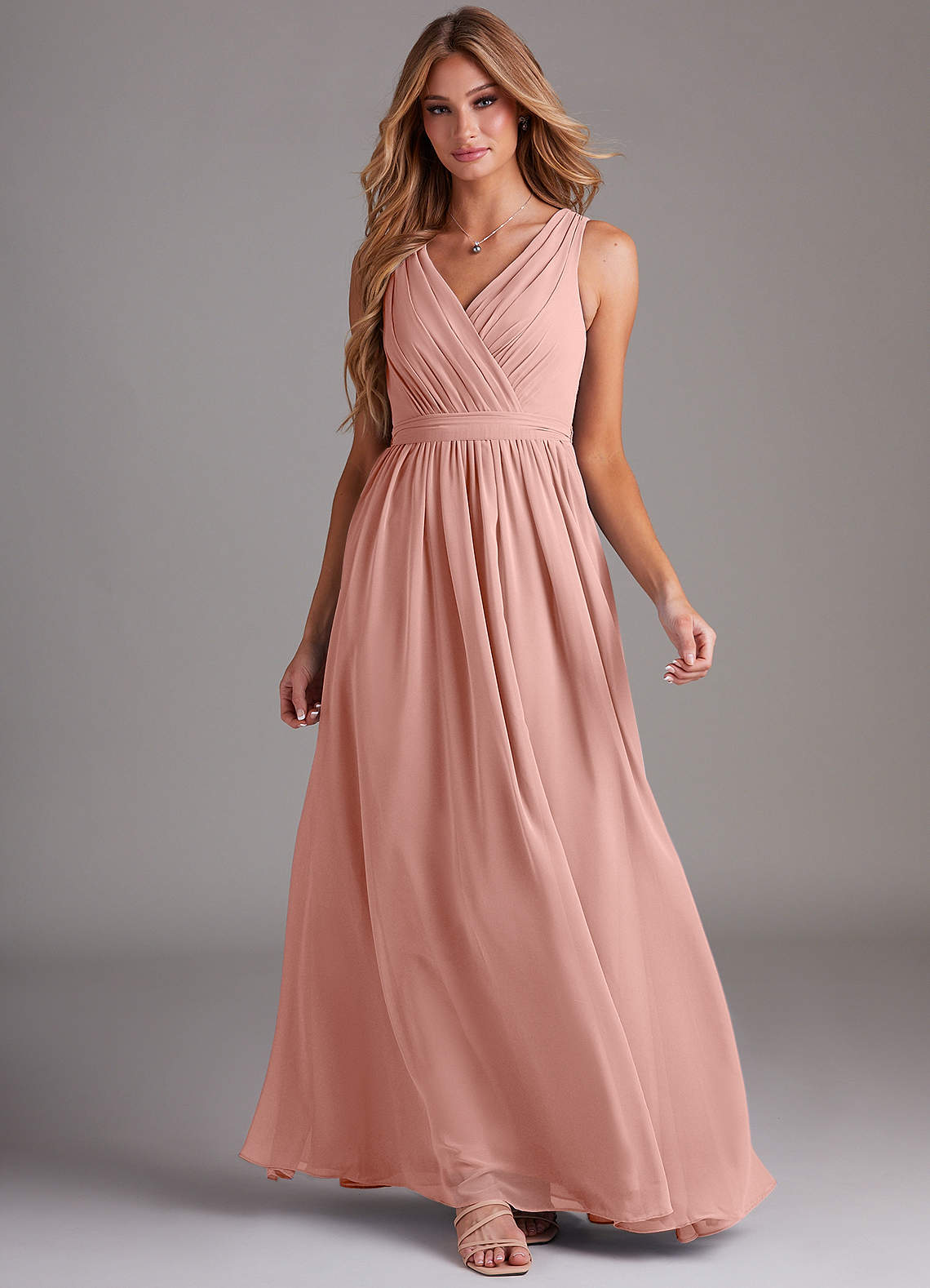 Kingsley A-Line V-Neck Chiffon Bridesmaid Dress in Rosette