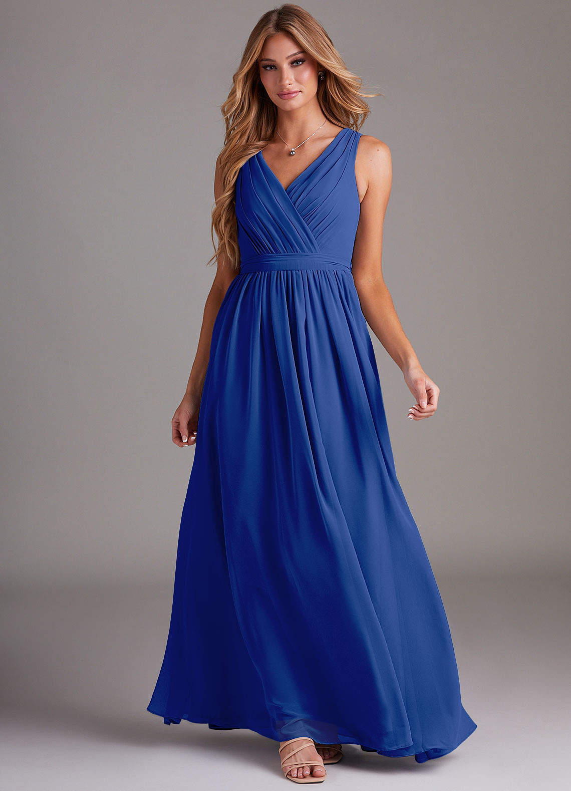 Kingsley A-Line V-Neck Chiffon Bridesmaid Dress in Royal Blue