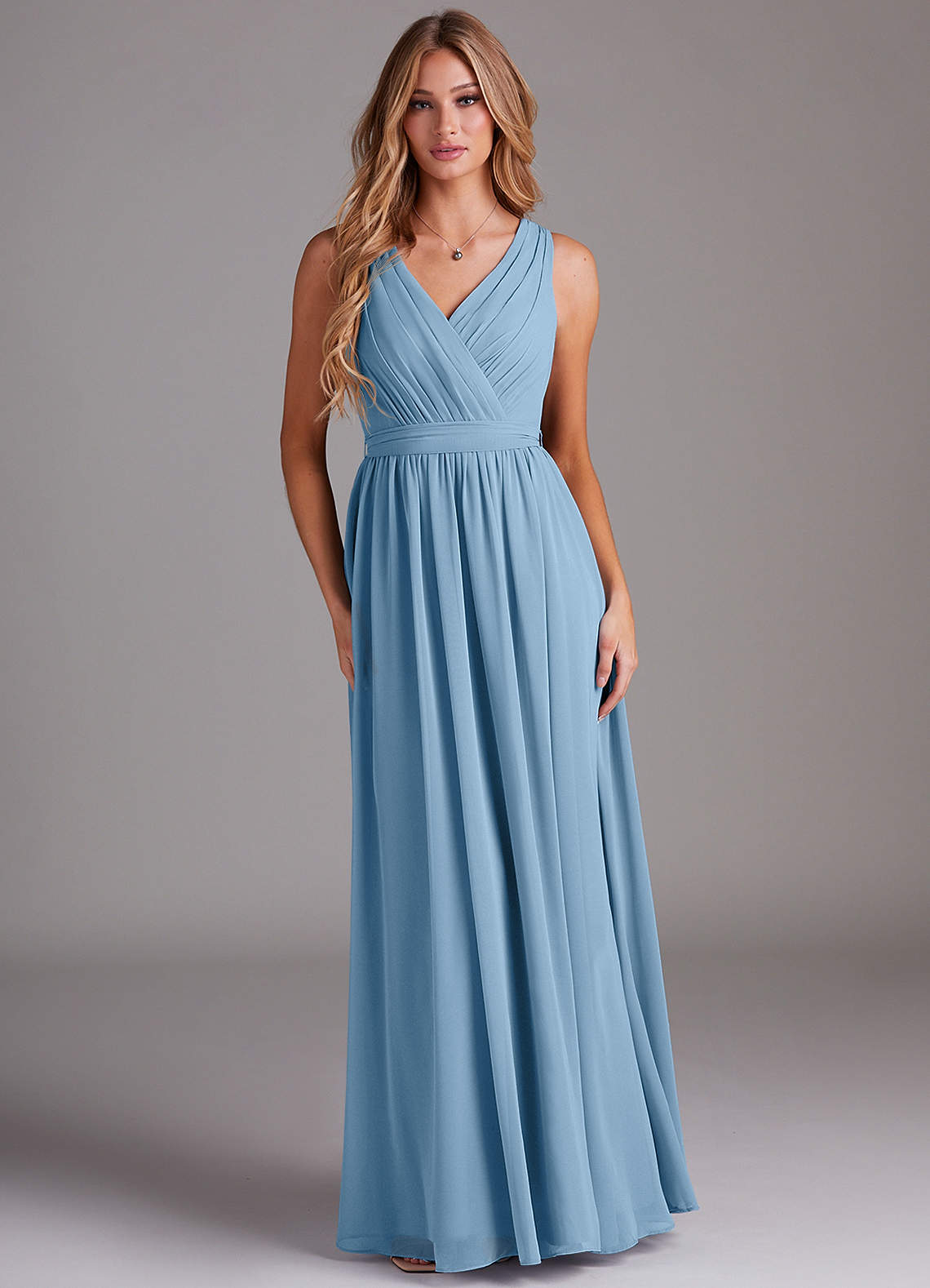Kingsley A-Line V-Neck Chiffon Bridesmaid Dress in Steel Blue