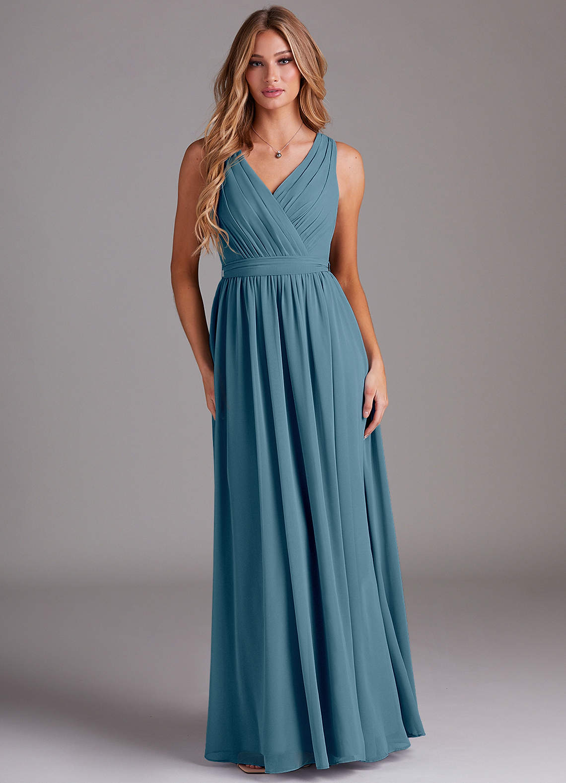 Kingsley A-Line V-Neck Chiffon Bridesmaid Dress in Bermuda