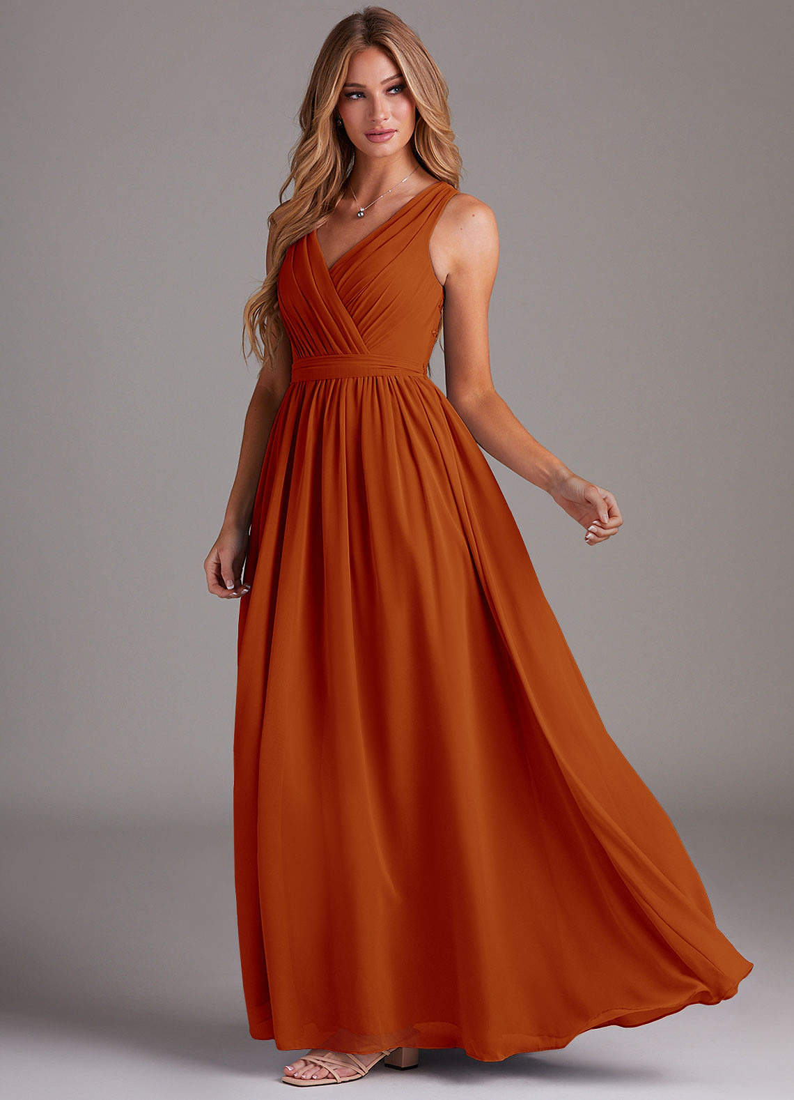 Kingsley A-Line V-Neck Chiffon Bridesmaid Dress in Paprika