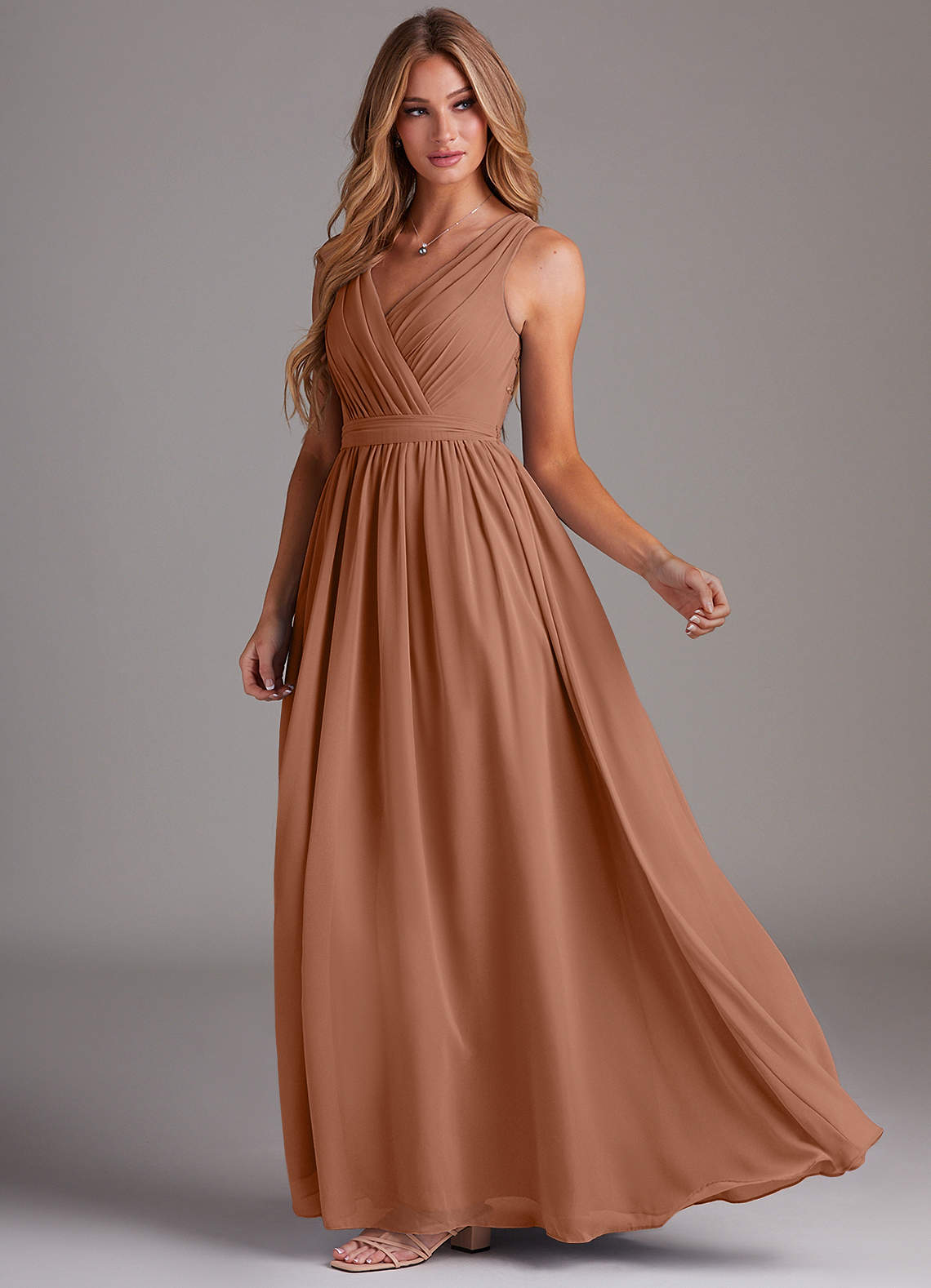 Kingsley A-Line V-Neck Chiffon Bridesmaid Dress in Bronzer
