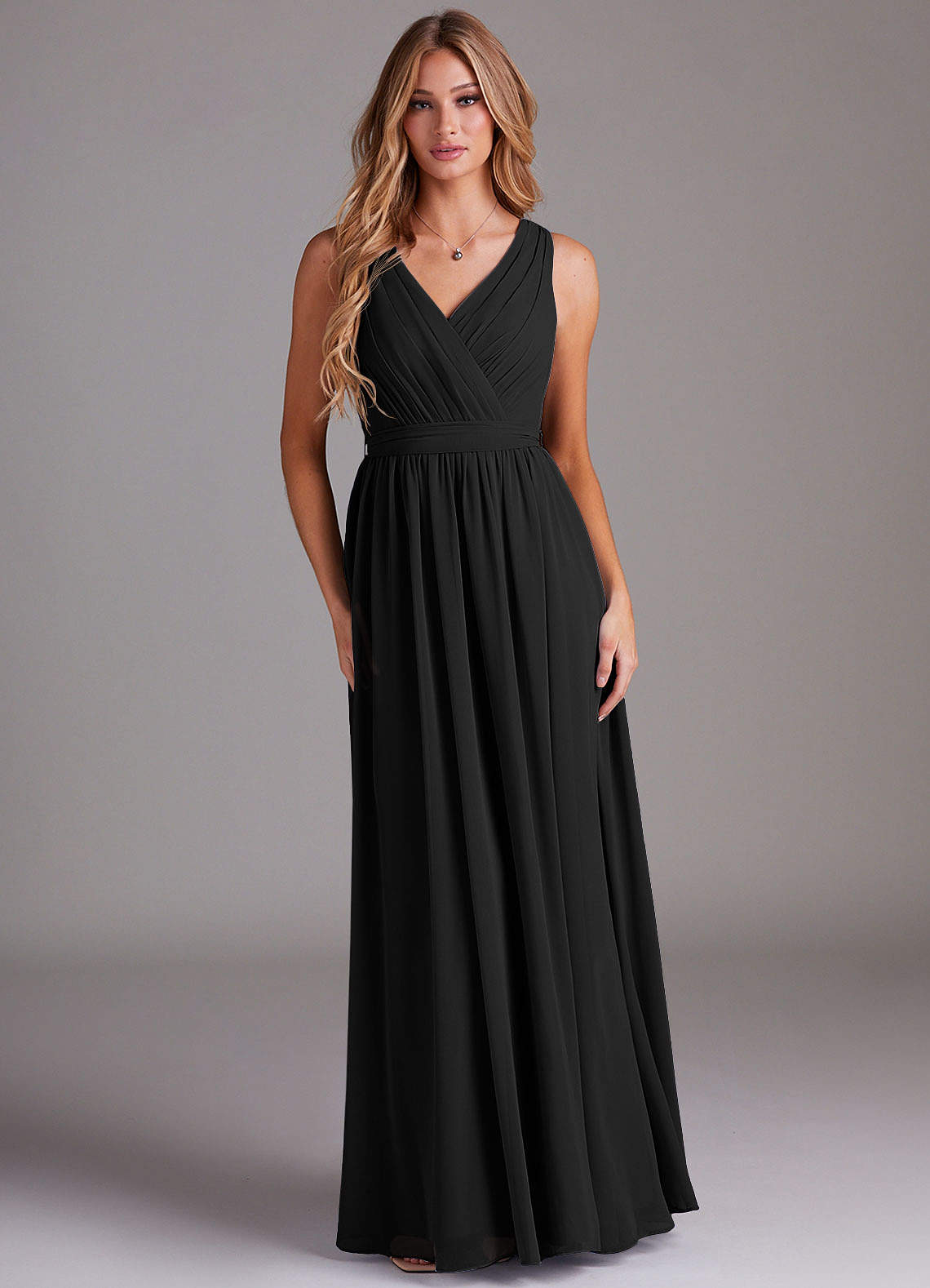 Kingsley A-Line V-Neck Chiffon Bridesmaid Dress in black