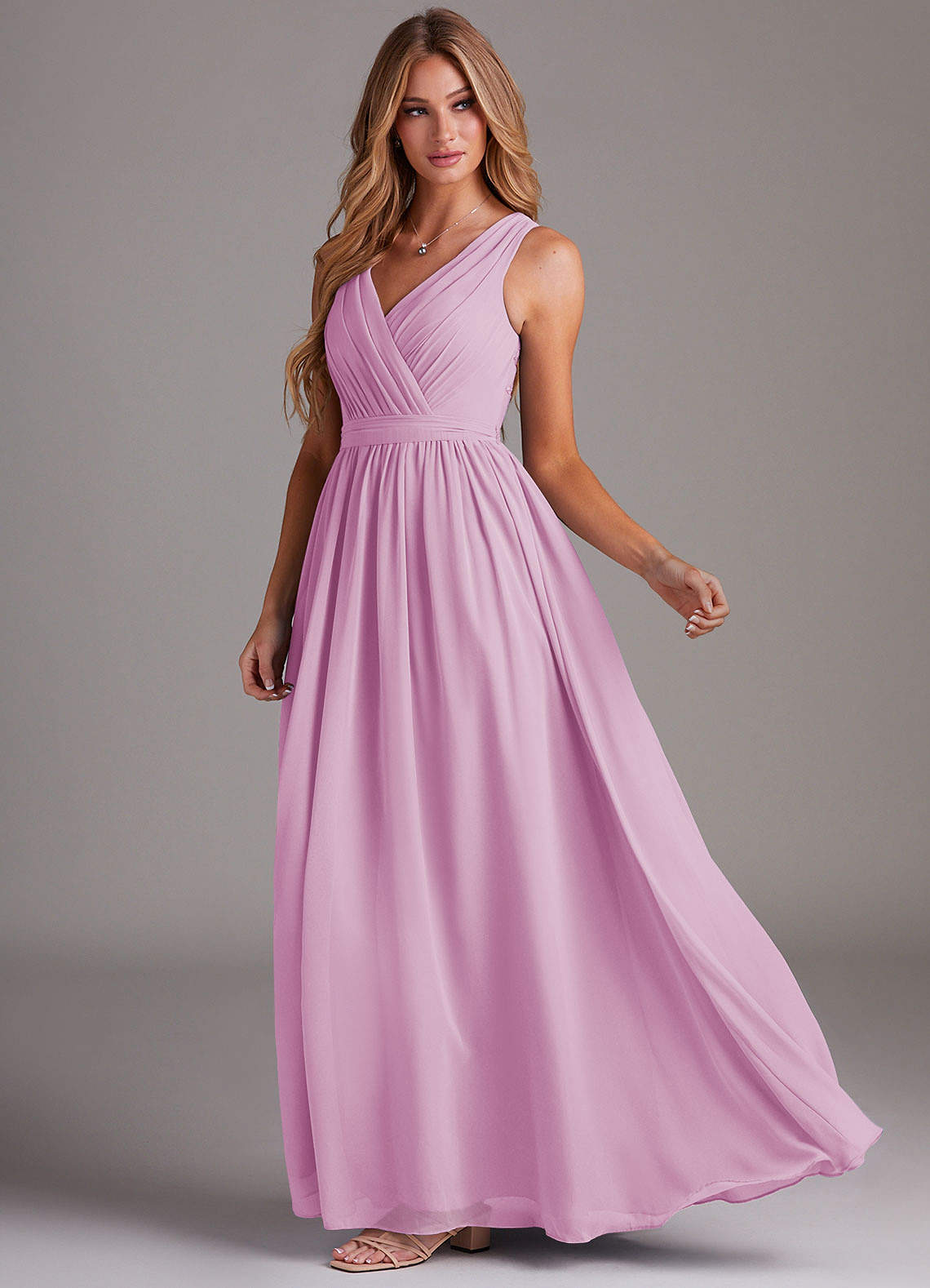 Kingsley A-Line V-Neck Chiffon Bridesmaid Dress in candy pink