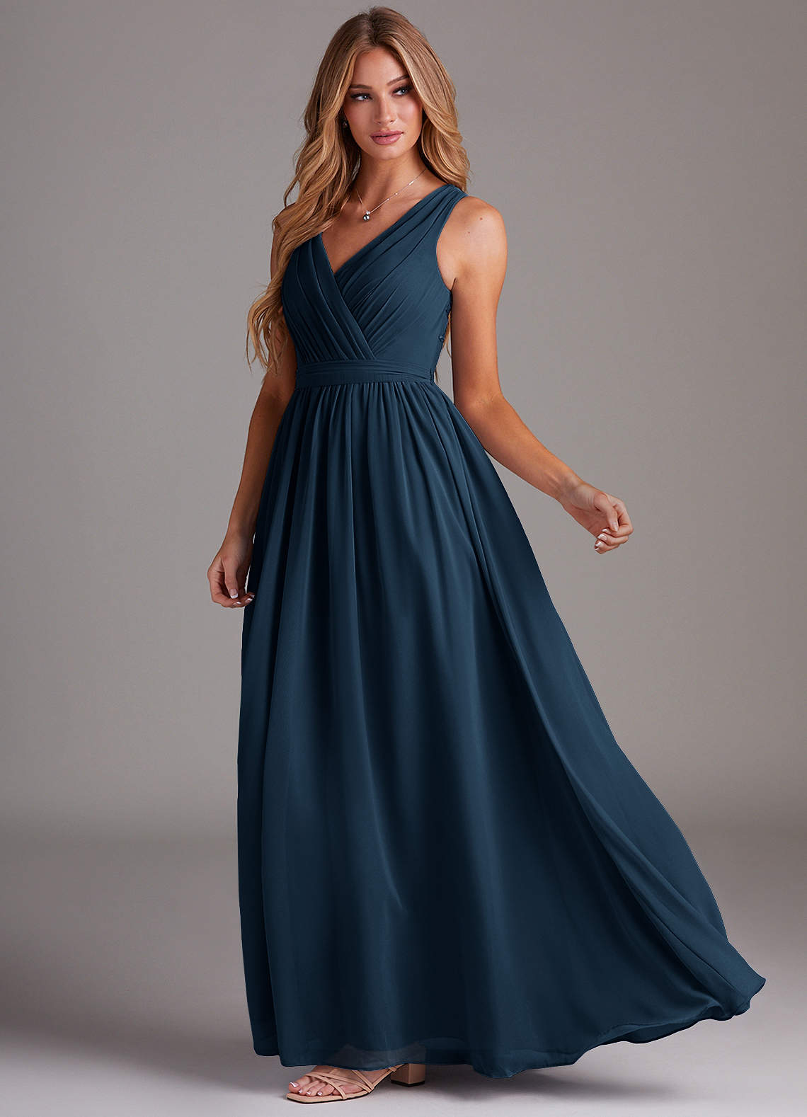Kingsley A-Line V-Neck Chiffon Bridesmaid Dress in Dark Navy