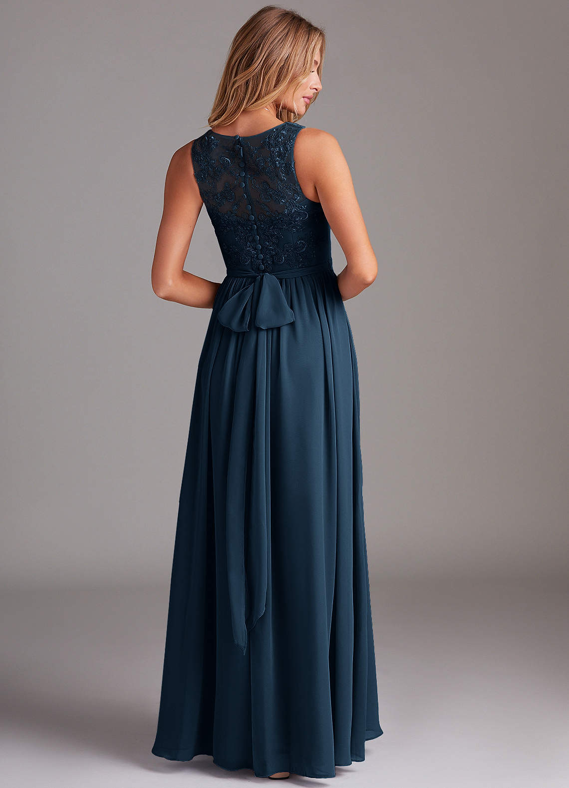 Kingsley A-Line V-Neck Chiffon Bridesmaid Dress in Dark Navy