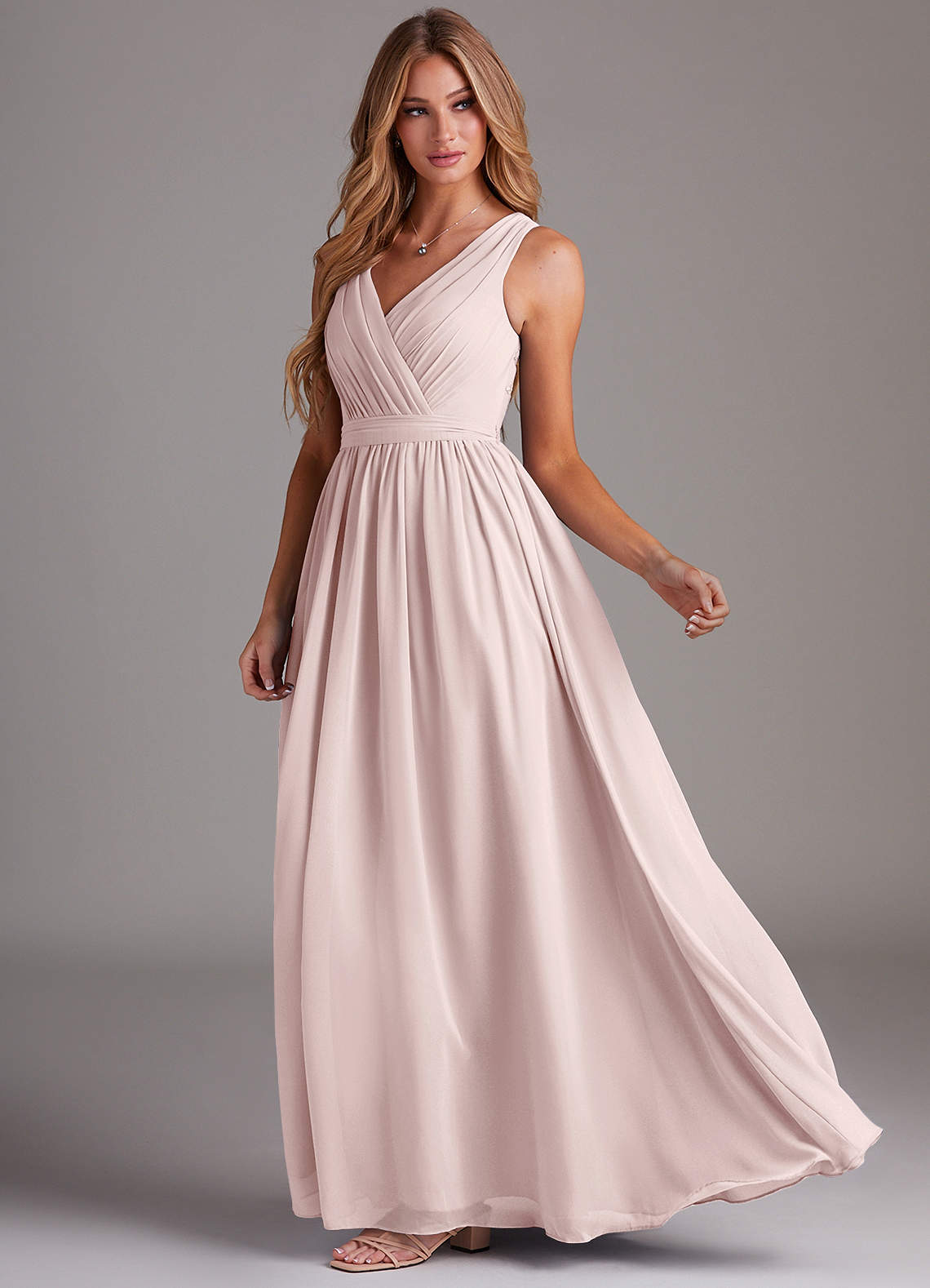 Kingsley A-Line V-Neck Chiffon Bridesmaid Dress in Blushing Pink