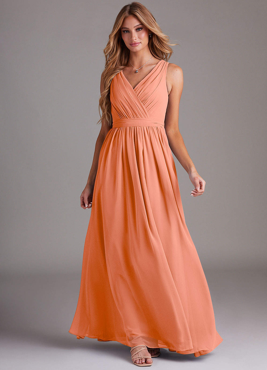 Kingsley A-Line V-Neck Chiffon Bridesmaid Dress in Sunset