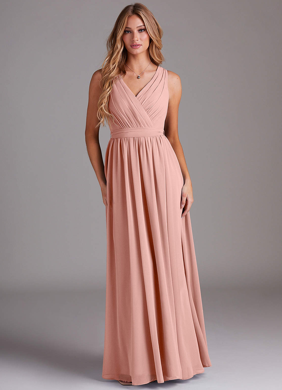 Kingsley A-Line V-Neck Chiffon Bridesmaid Dress in Rosette