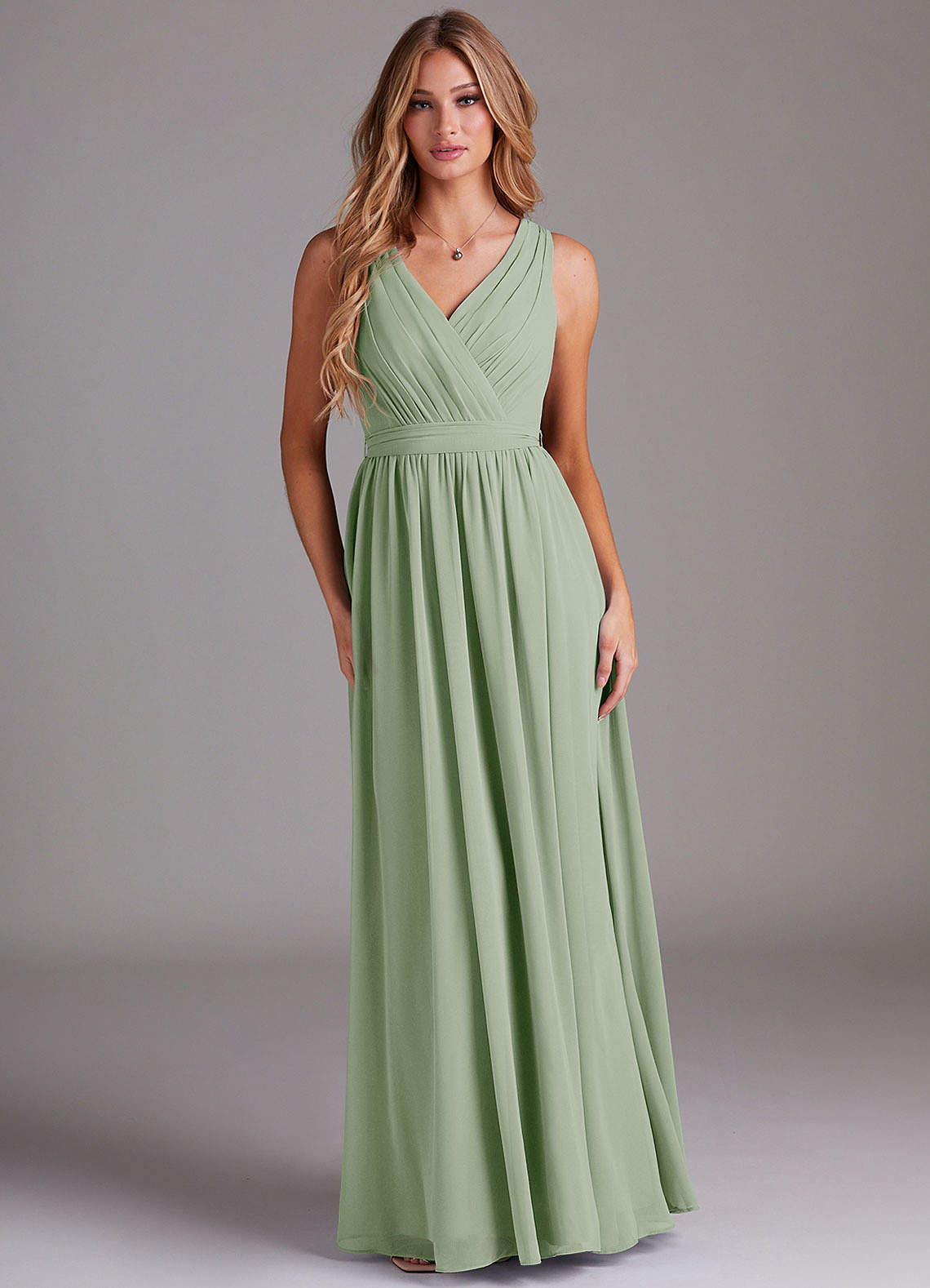 Kingsley A-Line V-Neck Chiffon Bridesmaid Dress in Dusty Sage